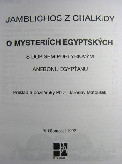 O mysteriích egyptských, s dopisem Porfyriovým Anebonu Egypťanu