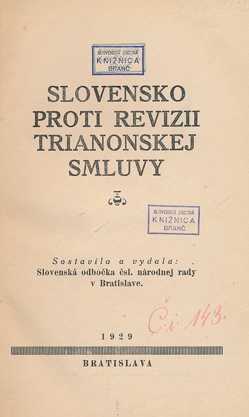 Slovensko proti revizii trianonskej smluvy