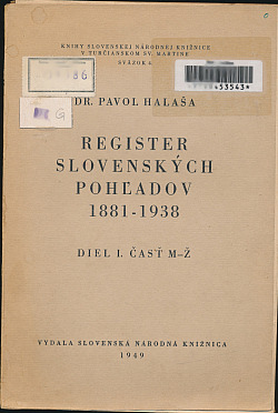 Register Slovenských pohľadov 1881-1938 I. M-Ž