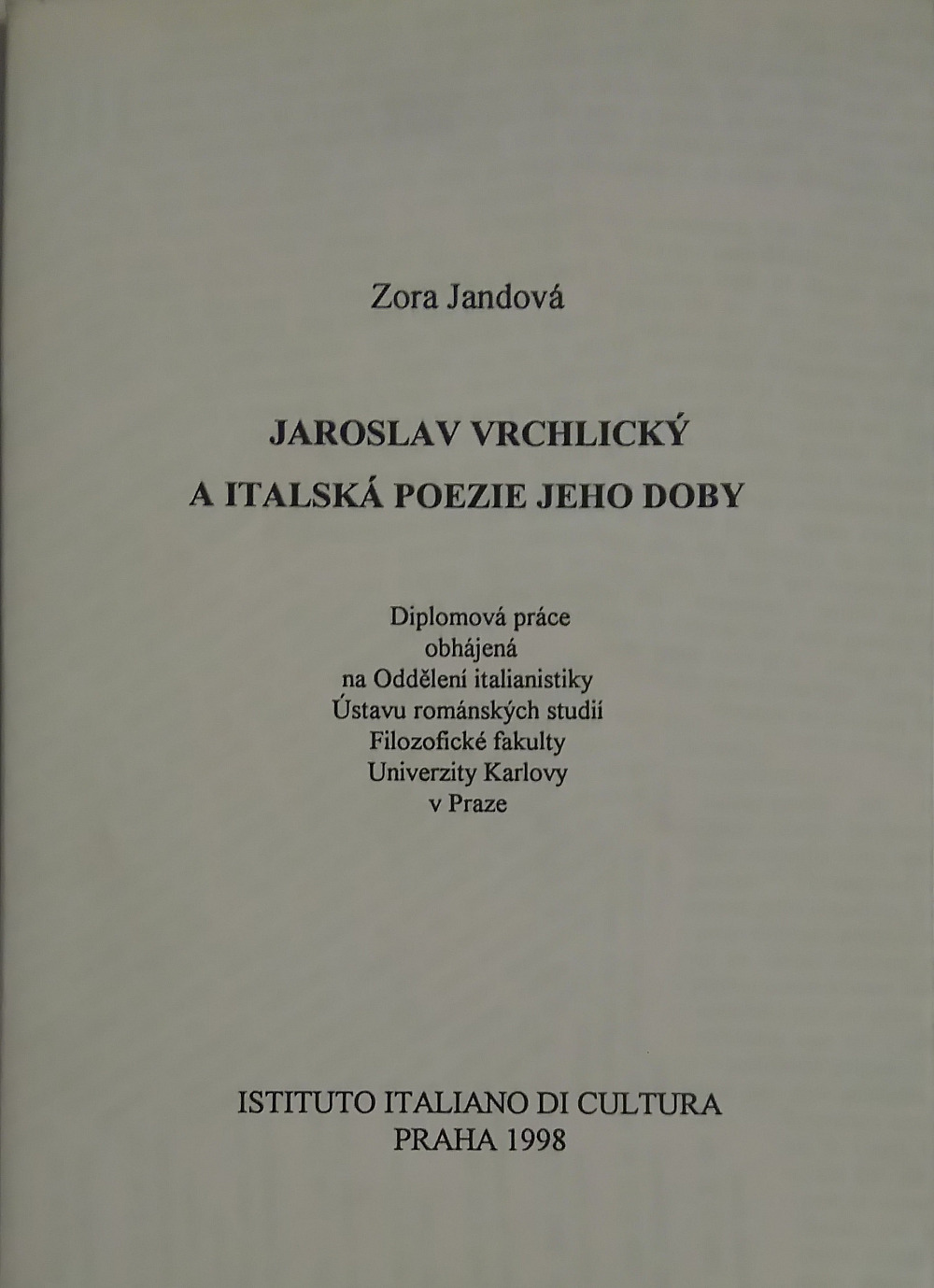 Jaroslav Vrchlický a italská poezie jeho doby