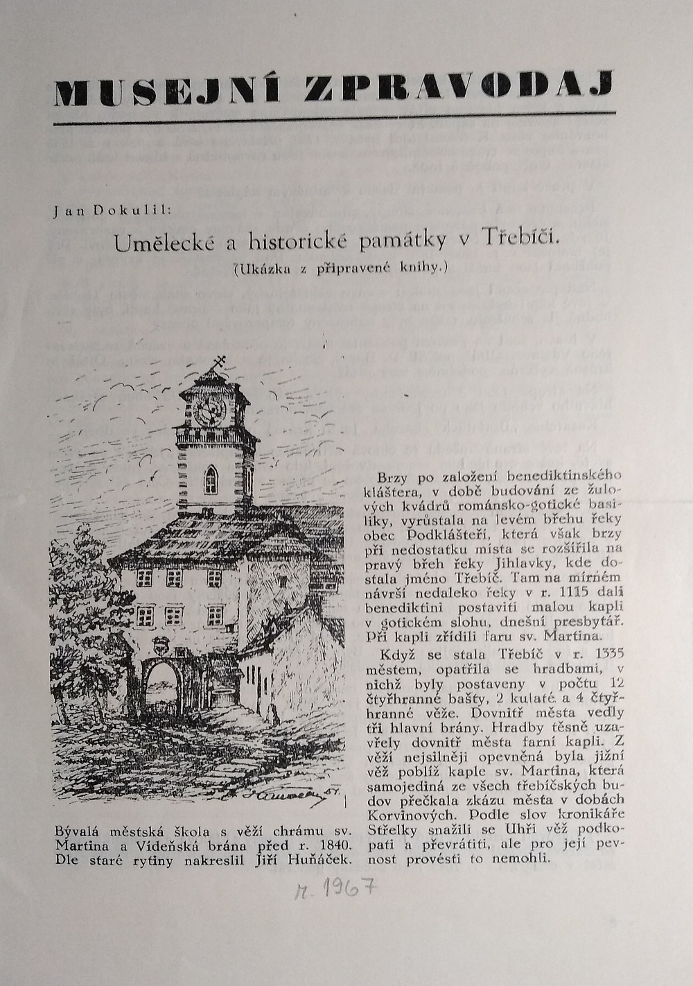 Musejní  zpravodaj - Umělecké a historické památky v Třebíči - Ukázka z připravené knihy