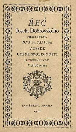 Řeč Josefa Dobrovského proslovená dne 25. září 1791 v České učené společnosti